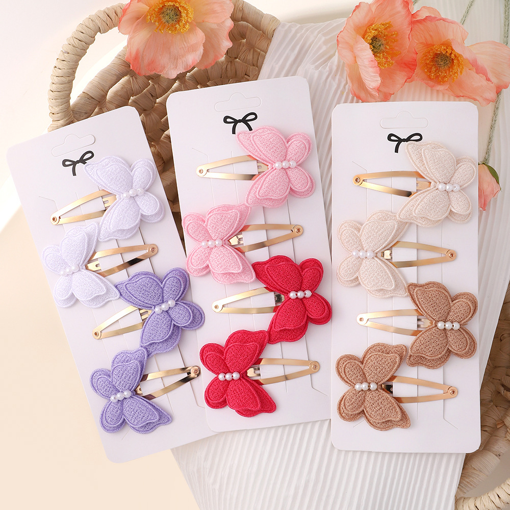 4 개/대 여자를위한 나비 헤어 클립 세트 더블 레이어 - Baby Products Set 리뷰 및 가격